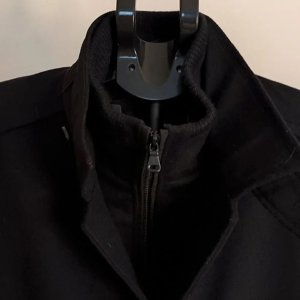 Hugo Boss Wool Cashmere Coat with Inner Bib & Ribbed Collar Size 40R EUC - Picture 5 of 16